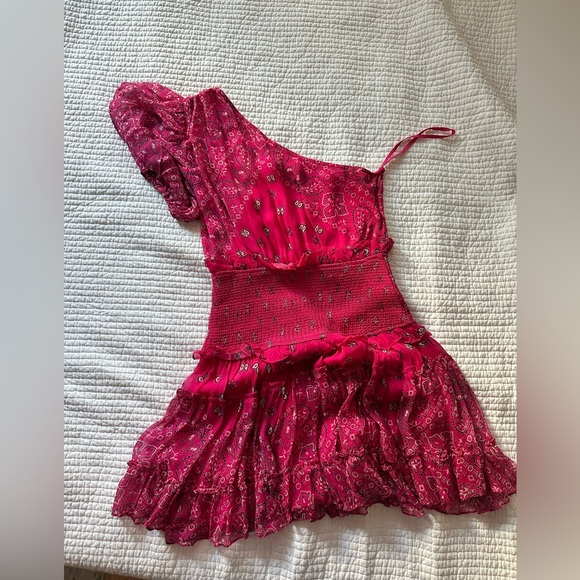 rococo sand Romani pink one shoulder mini dress medium - Picture 1 of 5